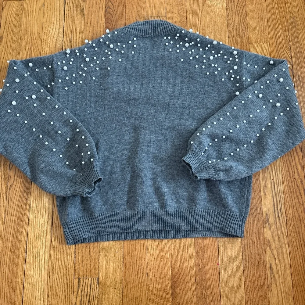 Elegant Gray Sweater with Pearl Accents